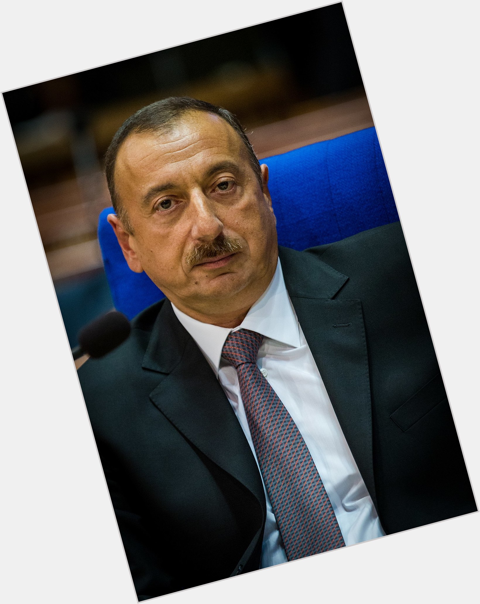 Ilham Aliyev Average body,  dark brown hair & hairstyles