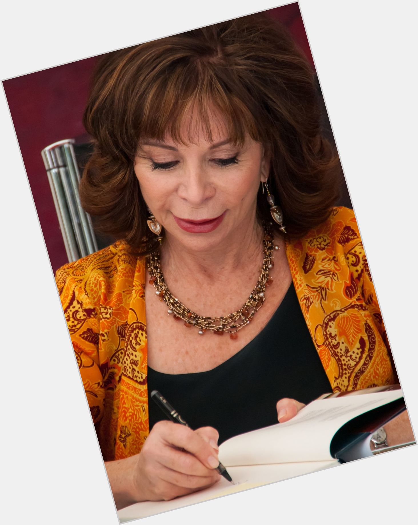 Isabel Allende Average body,  dark brown hair & hairstyles