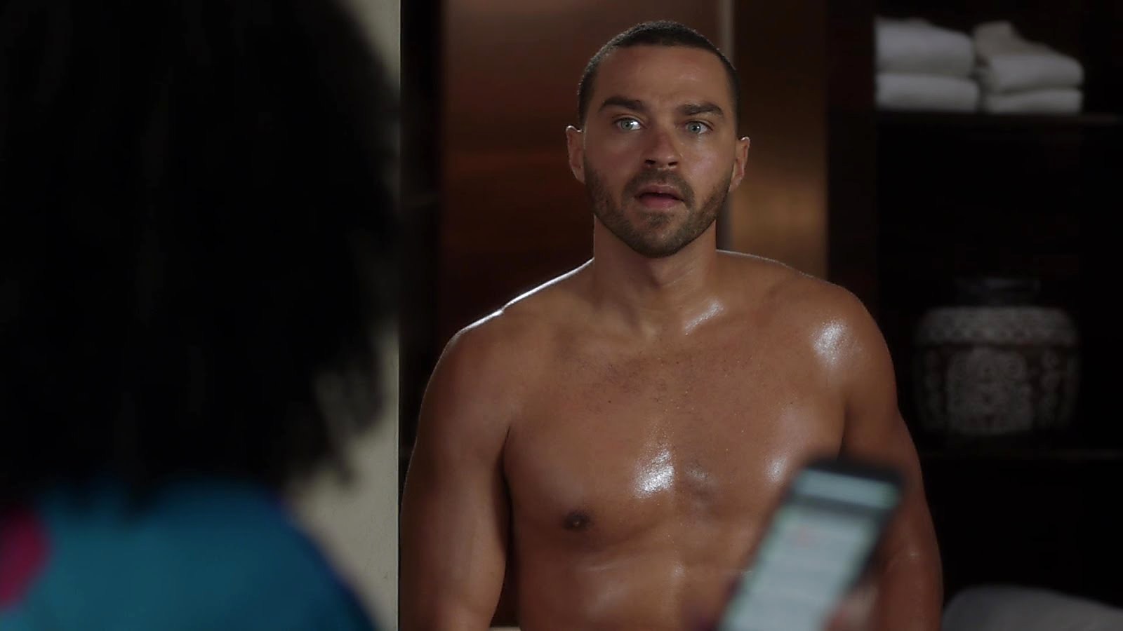 Jesse Williams sexy shirtless scene November 12, 2018, 11am